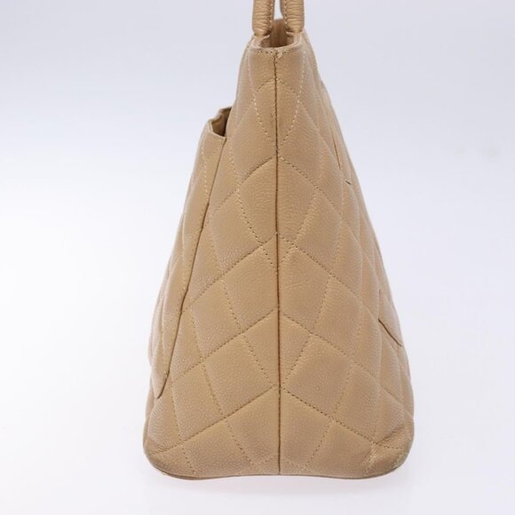 CHANEL Matelasse Reprint Tote Bag Grained Calf Skin Beige Gold CC Auth - Picture 4 of 16